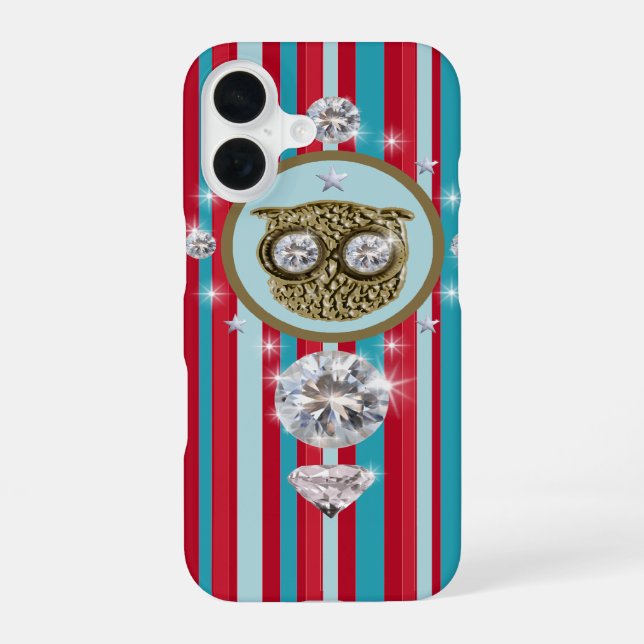 Chic owl with stripes iPhone 16 case (Back)