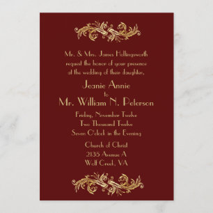 Chic Oxblood and Gold Wedding Invitation