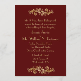 Chic Oxblood and Gold Wedding Invitation