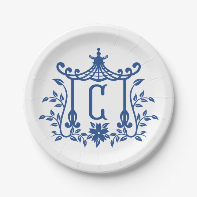Chic Pagoda Monogram C Paper Plate (Front)