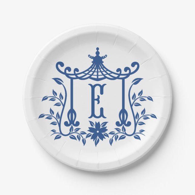 Chic Pagoda Monogram E Paper Plate (Front)