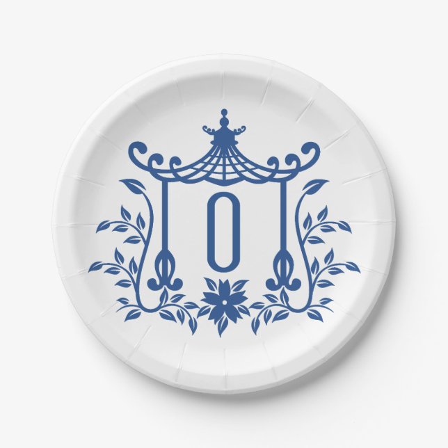 Chic Pagoda Monogram O Paper Plate (Front)