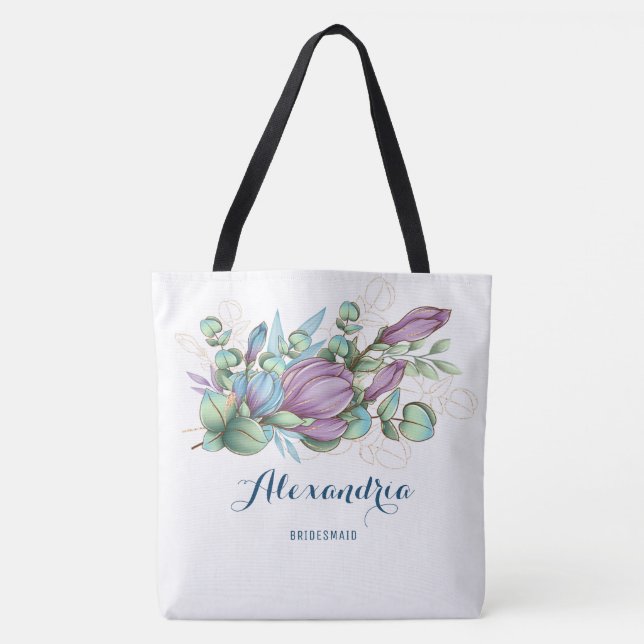 Chic Painted Floral Monogrammed Tote Bag (Front)