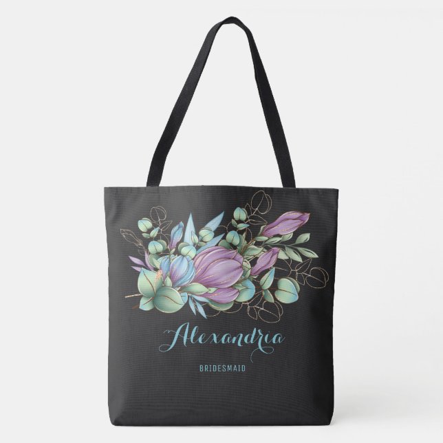 Chic Painted Floral Monogrammed Tote Bag (Front)