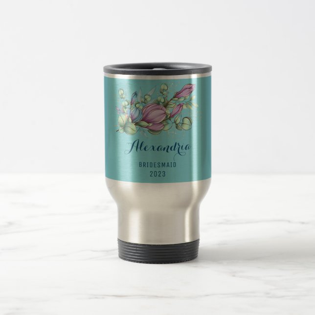 Chic Painted Floral Monogrammed Travel Mug (Center)