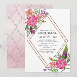 Chic Painted Peonies Bridal Shower Invitation