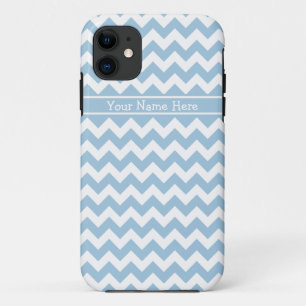 Chic Pale Blue and White Chevrons Pattern iPhone 11 Case