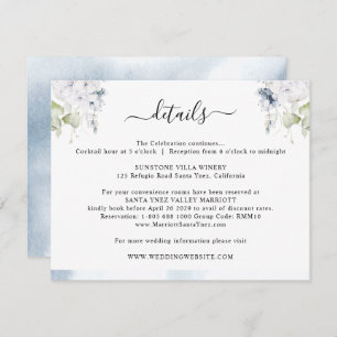 Chic Pale Blue Watercolor, Floral Wedding Details Enclosure Card