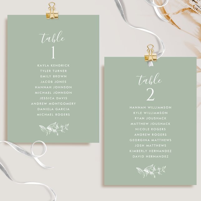 Chic  Pale Green Seating Plan Cards w/ Guest Names (Creator Uploaded)