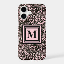 Chic Pale Pink Botanical foliage Pattern Monogram