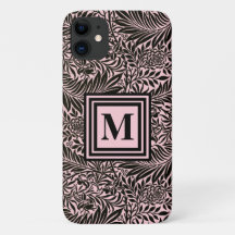 Chic Pale Pink Botanical foliage Pattern Monogram