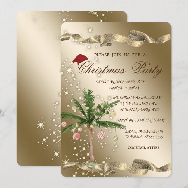 Chic Palm Christmas Tree Corporate Christmas Party Invitation (Front/Back)