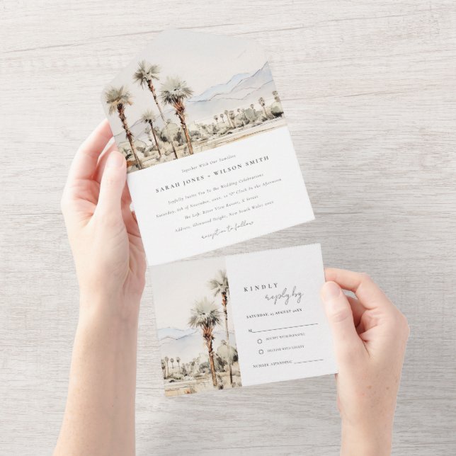 Chic Palm Springs California Landscape Wedding All In One Invitation (Tearaway)