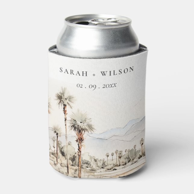 Chic Palm Springs California Landscape Wedding Can Cooler (Can Front)