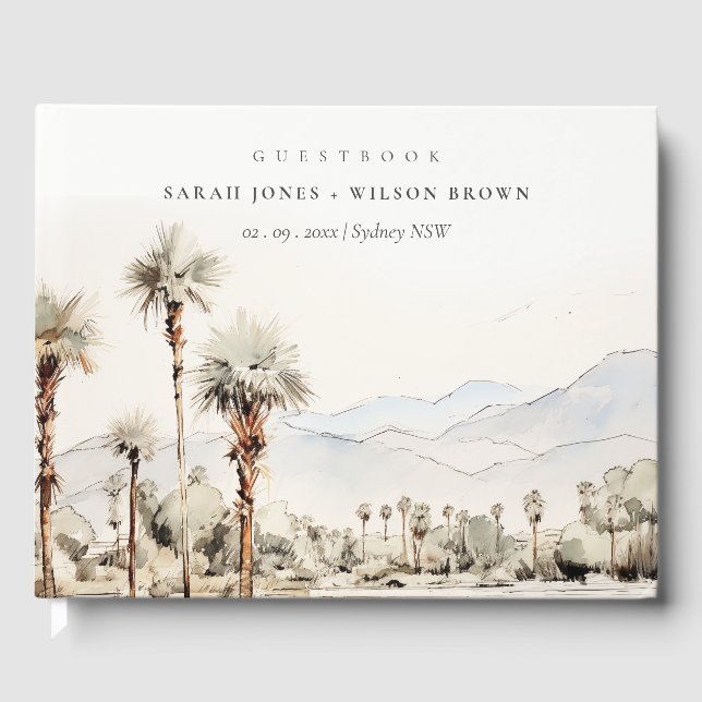 Chic Palm Springs California Landscape Wedding Guest Book (Front)
