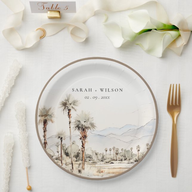 Chic Palm Springs California Landscape Wedding Paper Plate (Wedding)