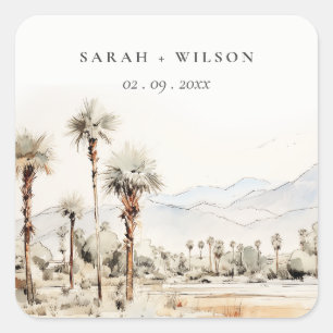 Chic Palm Springs California Landscape Wedding Square Sticker