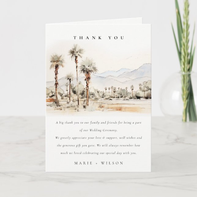 Chic Palm Springs California Landscape Wedding Thank You Card (Front)