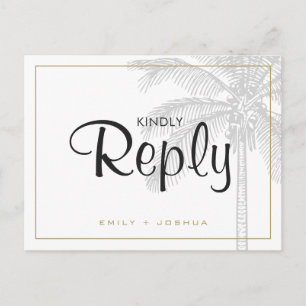 Chic Palm Tree & Gold Wedding RSVP Custom Invitation Postcard