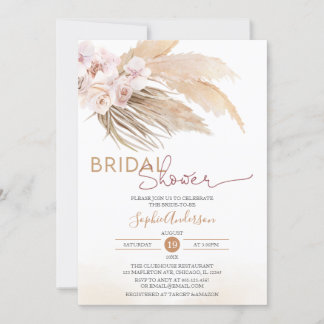 Chic Pampas Grass Boho Bridal Shower Invitation