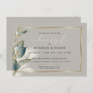 Chic Pampas Grass Teal Anthurium Rehearsal Invitation