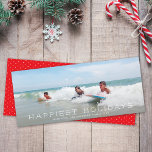 Chic Panoramic Simple Minimalist 1 Photo Christmas Holiday Card<br><div class="desc">This modern holiday photo card features a full frame (aka full-bleed) horizontal photo and the EDITABLE greeting "Happiest Holidays". The design is minimal yet elegant. On the back you will find a simple red and white dot pattern. You can customise this design further by adding another photo and/or additional text...</div>