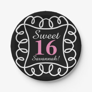 CHIC PAPER PLATE _FUN "Sweet 16!" PINK/WHITE/BLACK