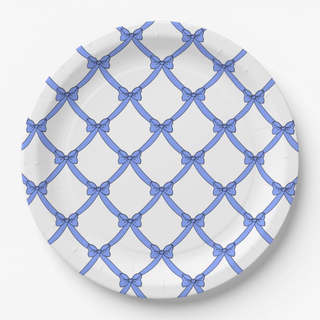 CHIC PAPER PLATE_GIRLY PERIWINKLE BLUE BOWS PAPER PLATE (Front)