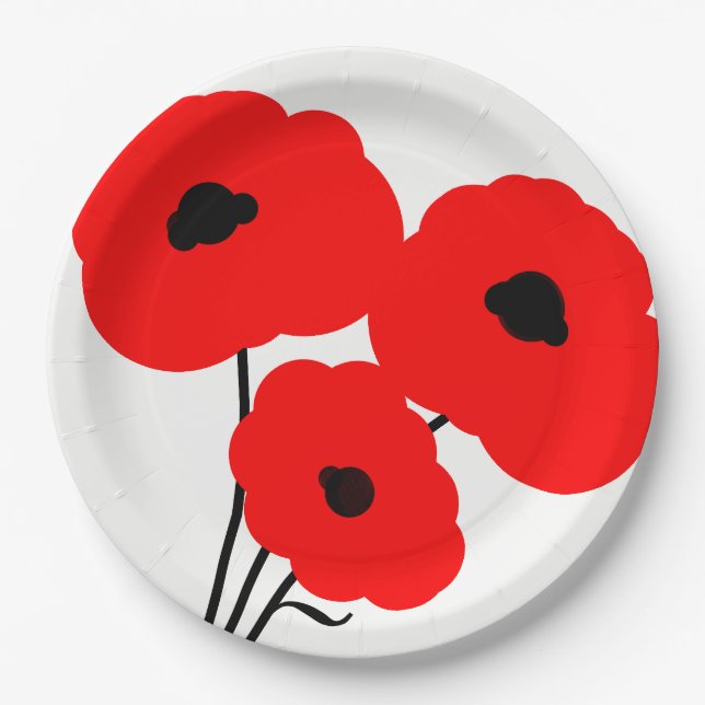 CHIC PAPER PLATE_MOD RED POPPIES PAPER PLATE (Front)