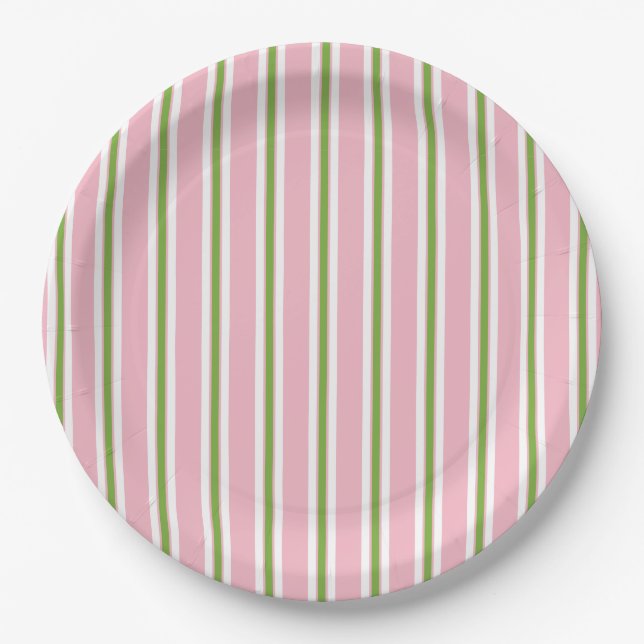 CHIC PAPER PLATE_MODERN PINK/GREEN STRIPES PAPER PLATE (Front)