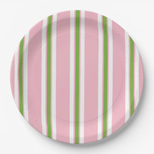 CHIC PAPER PLATE_MODERN PINK/GREEN STRIPES PLATE