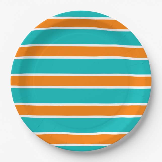 CHIC PAPER PLATE_TURQUOSIE/ORANGE STRIPES #6 PAPER PLATE (Front)