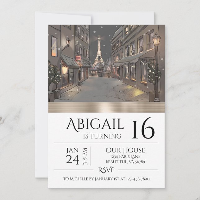 Chic Paris Eiffel Tower Gold Trendy Birthday Invitation (Front)