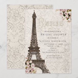 Chic Paris Eiffel Tower & Roses Elegant Invitation