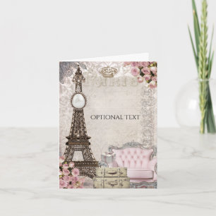 Chic Paris Eiffel Tower & Roses Elegant Thank You Card