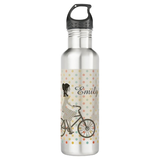Chic Paris Girl Riding Bike 710 Ml Water Bottle (Front)
