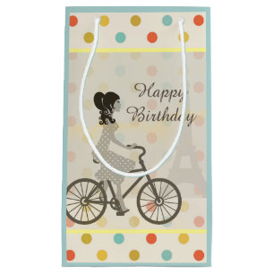Chic Paris Girl Riding Bike Cute Birthday Small Gift Bag