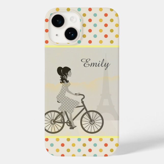 Chic Paris Girl Riding Bike Dotty Personalised Case-Mate iPhone Case (Back)