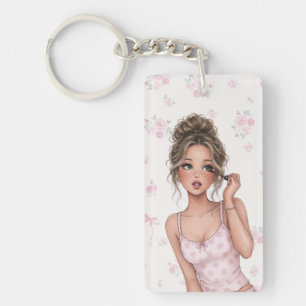Chic Paris Pink Ballet Girly Wall Art Set Key Ring