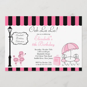 Chic Paris Pink Poodle Birthday Party Invitations