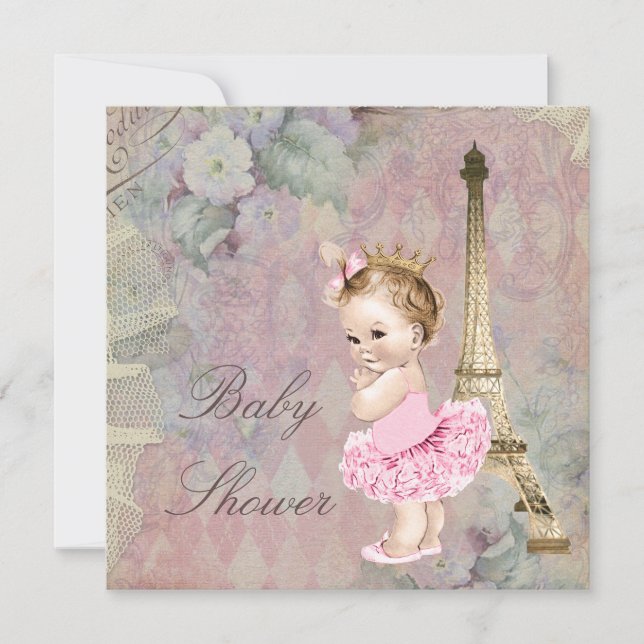 Chic Paris Princess Ballerina Floral Baby Shower Invitation (Front)