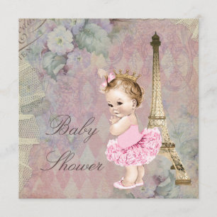 Chic Paris Princess Ballerina Floral Baby Shower Invitation