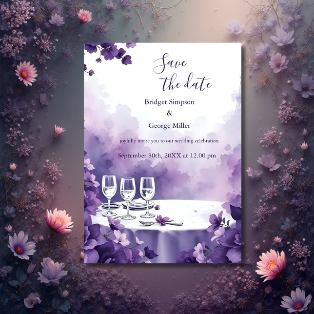 Chic Paris & Purple Floral Wedding safe the date Invitation (Creator Uploaded)