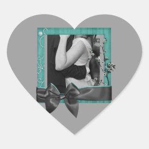Chic Paris teal black old hollywood wedding Heart Sticker