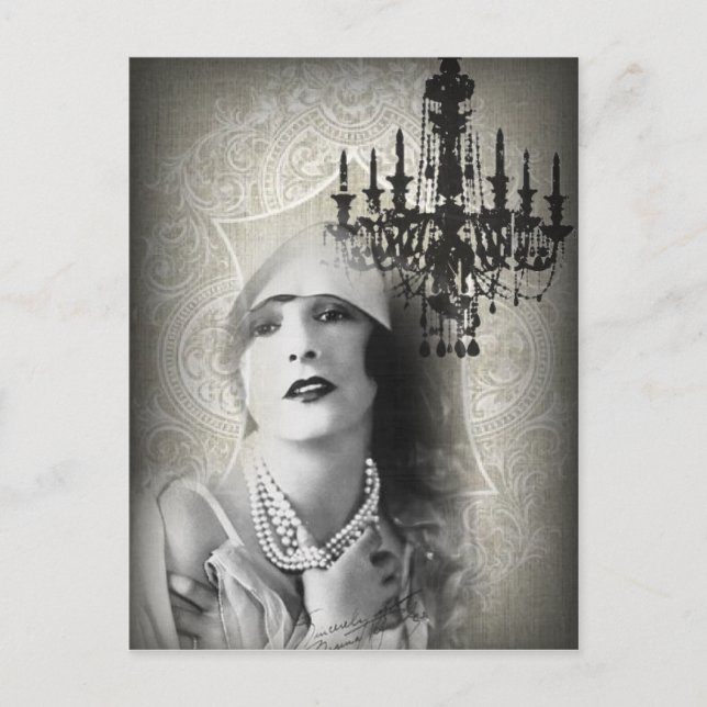 Chic Paris Vintage Chandelier great gatsby girl Postcard (Front)