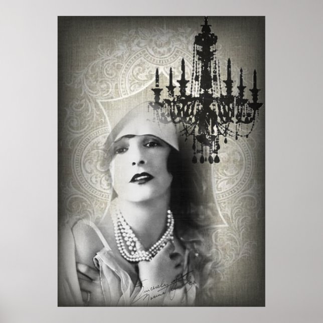 Chic Paris Vintage Chandelier great gatsby girl Poster (Front)