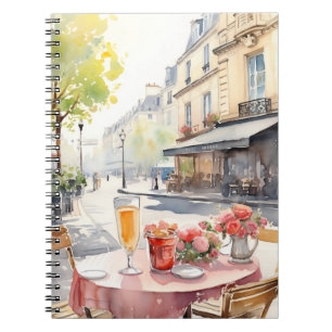 Chic Parisian Cafe watercolour illustration  Notebook