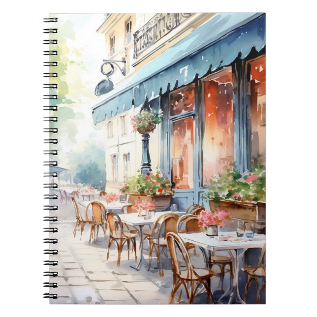 Chic Parisian Cafe watercolour illustration  Notebook (Front)