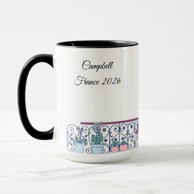 Chic Parisian Window Haussmann Style Custom Name Mug (Left)
