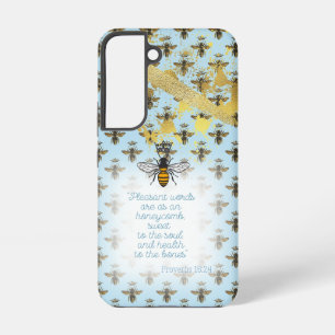 Chic Pastel Blue Gold Bee Matrix Bible Queen Bee Samsung Galaxy Case